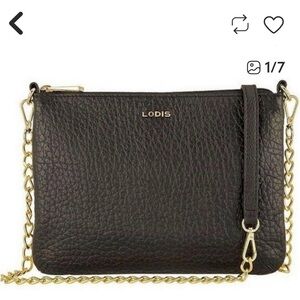Lodis Black Leather Crossbody Bag with Gold Chain